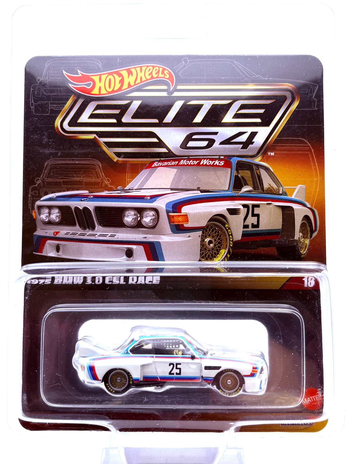 Hot Wheels 73ˋ BMW 3.0 CSL Race Car Elite64 inkl. Protector