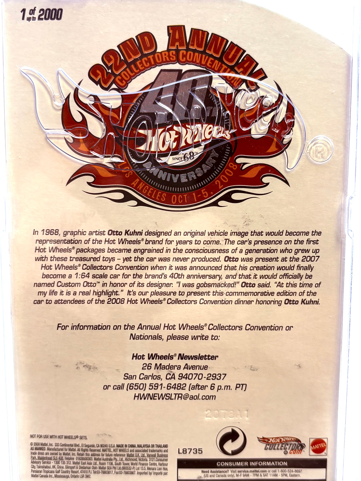 Hot Wheels Custom Otto 40th Anniversary Collector 2008 - 1 of 2000