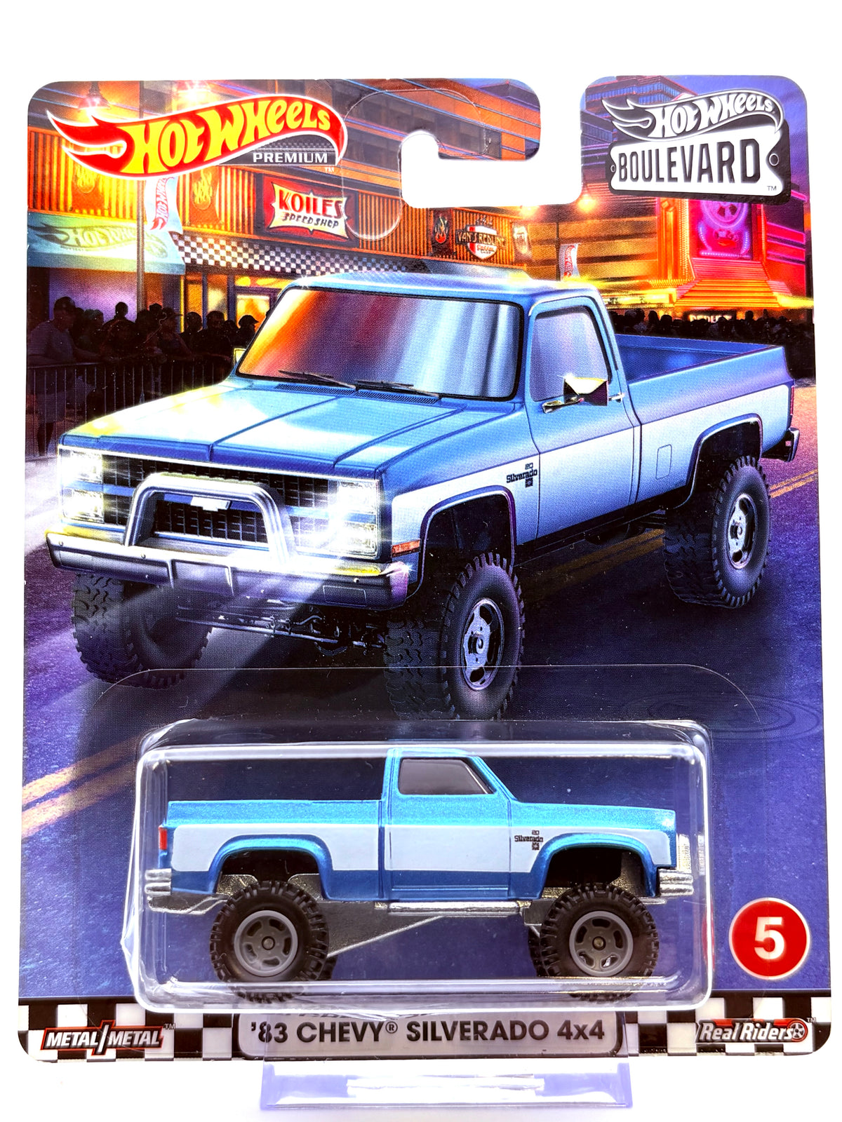 Hot Wheels ˋ83 Chevy Silverado 4x4 „Boulevard 5“ Blister kaputt inkl. Protector